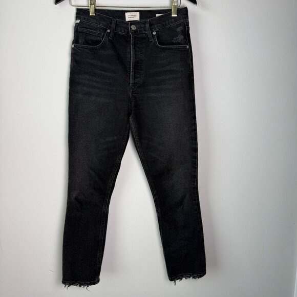 Citizens of Humanity Jolene Jeans High Rise Straight Leg Frayed Hem Black 26 - Picture 5 of 12